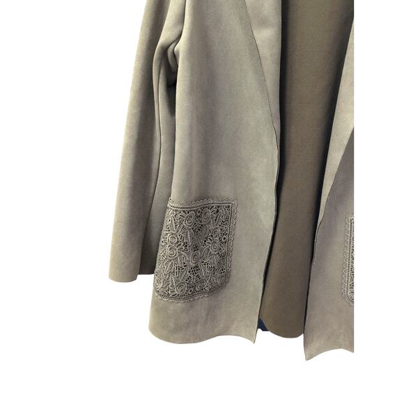 Solitaire Green Faux Suede Jacket with Lace Pockets Size Small - Picture 2 of 3